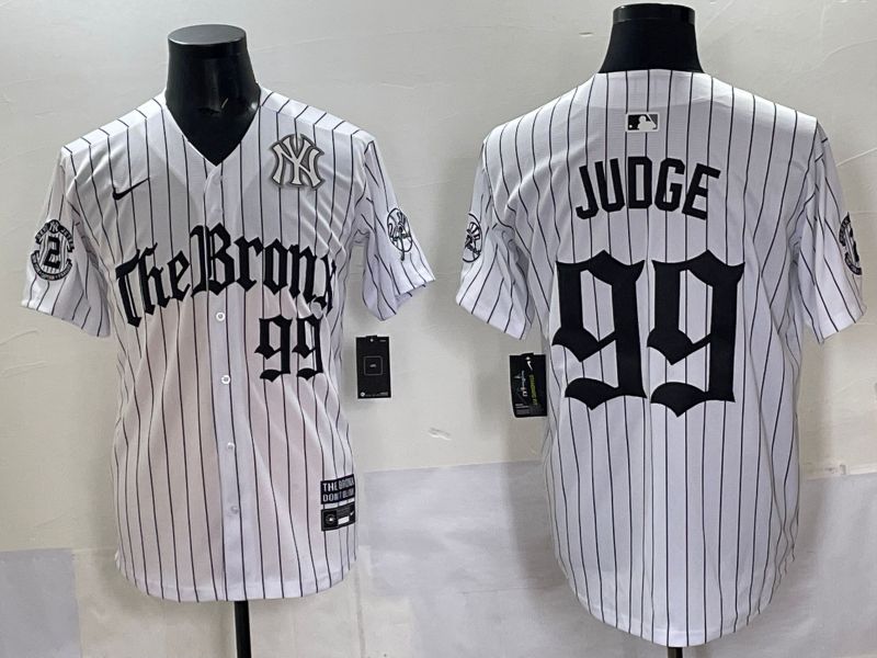 Men 2025 New York Yankees #99 Judge White Stripe Five generations Joint Name Nike MLB Jersey style 06->new york yankees->MLB Jersey